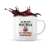 Otshirt Mug Métal Émaillé La vie est plus belle avec le football américain | Tasse de Camping 300 ml Recto Verso Passe au Lave-Vaisselle | Randonnée Bivouac Bureau | Idée Cadeau Noël Départ