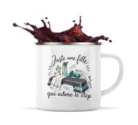 Otshirt Mug Métal Émaillé Step Une Fille | Tasse de Camping 300 ml Recto Verso Passe au Lave-Vaisselle | Randonnée Bivouac Bureau | Idée Cadeau Sportive Noël Départ