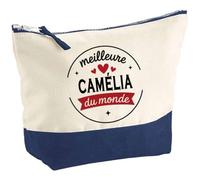 Otshirt Pochette de la Meilleure Camélia du Monde 1- Pouch - Idée Trousse Bleue Grand Format Personnalisable Cadeau Anniversaire Fête Original Famille Travail Départ Collègue Retraite Noël.