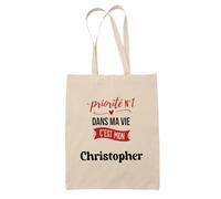 Otshirt Sac Priorite N1 dans ma vie Cest mon Christopher - Idée Sac Cadeau Cadeau Anniversaire Fête Original Famille Travail Départ Collègue Retraite Noël. - Taille Unique