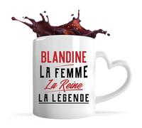 Otshirt Tasse Cœur Blandine la Femme la Reine la Légende | Mug avec anse en forme de Cœur | Idée Cadeau Petite Amie Copine Maman Amour Humour Noël Anniversaire Fête des Mères