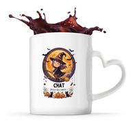 Otshirt Tasse Cœur Chat - Joyeux Halloween 2 - Mug - Idée Tasse Personnalisable en forme de Cœur Cadeau Anniversaire Fête Original Famille Travail Départ Collègue Retraite Noël.