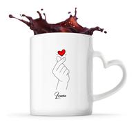 Otshirt Tasse Cœur Louna, Cœur avec les Doigts | Mug Céramique 325 ml à Anse en Forme de Cœur Passe au Lave-Vaisselle, Café Thé Bureau Maison, Idée Cadeau Collègue Noël