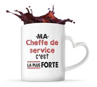 Otshirt Tasse Cœur Ma Cheffe de service C'est la plus forte - Mug - Idée Tasse Personnalisable en forme de Cœur Cadeau Anniversaire Fête Original Famille Travail Départ Collègue Retraite Noël.