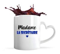 Otshirt Tasse Cœur Madame la secrétaire | Mug | Idée Tasse Personnalisable en forme de Cœur Cadeau Anniversaire Fête Original Famille Travail Départ Collègue Retraite Noël. (Bleu)