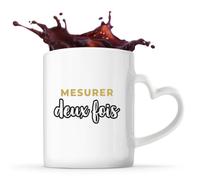 Otshirt Tasse Cœur Mesurer Deux Fois - Mug - Idée Tasse Personnalisable en forme de Cœur Cadeau Anniversaire Fête Original Famille Travail Départ Collègue Retraite Noël. - Doré&Noir - 2