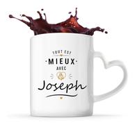 Otshirt Tasse Cœur Mieux avec Joseph | Mug Céramique 325 ml à Anse en Forme de Cœur Passe au Lave-Vaisselle | Café Thé Bureau Maison | Idée Cadeau Collègue Noël Départ