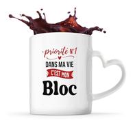 Otshirt Tasse Cœur Priorite N1 dans ma vie C'est mon Bloc - Mug - Idée Tasse Personnalisable en forme de Cœur Cadeau Anniversaire Fête Original Famille Travail Départ Collègue Retraite Noël.