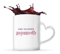 Otshirt Tasse Cœur Une Journee Ca Passe Vite - Mug - Idée Tasse Personnalisable en forme de Cœur Cadeau Anniversaire Fête Original Famille Travail Départ Collègue Retraite Noël. - Violet&Rose - 2