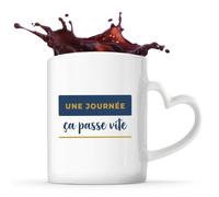 Otshirt Tasse Cœur Une Journee Ca Passe Vite - Mug - Idée Tasse Personnalisable en forme de Cœur Cadeau Anniversaire Fête Original Famille Travail Départ Collègue Retraite Noël. - Bleu&Jaune - 4