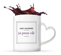 Otshirt Tasse Cœur Une Journee Ca Passe Vite - Mug - Idée Tasse Personnalisable en forme de Cœur Cadeau Anniversaire Fête Original Famille Travail Départ Collègue Retraite Noël. - Bleu&Violet - 3