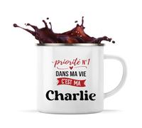 Otshirt Tasse Métal Priorite N1 dans ma vie C'est ma Charlie - Mug - Idée Tasse Personnalisable en Métal Cadeau Anniversaire Camping Fête Original Famille Travail Départ Collègue Retraite Noël.