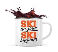 Otshirt Tasse Métal ski un jour ski toujours | Mug | Idée Tasse Personnalisable en Métal Cadeau Anniversaire Camping Fête Original Famille Travail Départ Collègue Retraite Noël.