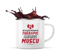 Otshirt Tasse Métal Thérapie Muscu | 360 ml Mug Émaillé Métallique | Idée Cadeau Sport Gym Humour Musculation Original Drôle Fitness Unique Entraînement