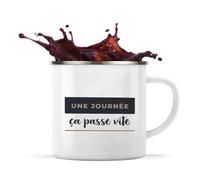 Otshirt Tasse Métal Une Journee Ca Passe Vite - Mug - Idée Tasse Personnalisable en Métal Cadeau Anniversaire Fête Original Famille Travail Départ Collègue Retraite Noël. - Bleu&Marron - 4