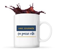 Otshirt Tasse Une Journee Ca Passe Vite - Mug - Idée Tasse Personnalisable Cadeau Anniversaire Fête Original Famille Travail Départ Collègue Retraite Noël. - Bleu&Jaune - 4