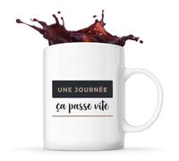 Otshirt Tasse Une Journee Ca Passe Vite - Mug - Idée Tasse Personnalisable Cadeau Anniversaire Fête Original Famille Travail Départ Collègue Retraite Noël. - Bleu&Marron - 4