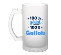 Otshirt Verre à Bière 100% Génial 100% Gallois - Beer Glass - Idée Chope de Bière Cadeau Anniversaire Fête Original Famille Travail Départ Collègue Retraite Noël.