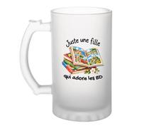 Otshirt Verre à Bière BD Une Fille | Chope Givrée Verre Trempé 470 ml à Anse Recto Verso | Apéro Bar Bistrot Match | Idée Cadeau Bédéphile Fête des Pères Noël