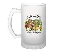 Otshirt Verre à Bière Bourgogne Une Fille | Chope Givrée Verre Trempé 470 ml à Anse Recto Verso | Apéro Bar Bistrot Match | Idée Cadeau Bourguignonne Fête des Pères Noël