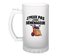 Otshirt Verre à Bière Déménageur J'peux pas | Chope Givrée Verre Trempé 470 ml à Anse Recto Verso | Apéro Bar Bistrot Match | Idée Cadeau Déménagement Fête des Pères Noël