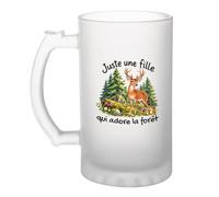 Otshirt Verre à Bière Forêt Une Fille | Chope Givrée Verre Trempé 470 ml à Anse Recto Verso | Apéro Bar Bistrot Match | Idée Cadeau Amoureuse de la Nature Fête des Pères Noël