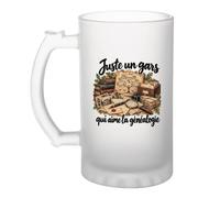 Otshirt Verre à Bière Juste un gars qui aime la généalogie | Chope Givrée Verre Trempé 470 ml à Anse Recto Verso | Apéro Bar Bistrot Match | Idée Cadeau Généalogiste Fête des Pères Noël
