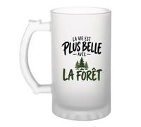 Otshirt Verre à Bière La vie est plus belle avec la forêt | modèle 1 | Chope Givrée Verre Trempé 470 ml à Anse Recto Verso | Apéro Bar Bistrot Match | Idée Cadeau Fête des Pères Noël
