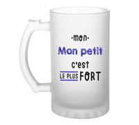 Otshirt Verre à Bière Mon Mon petit C'est le plus fort - Beer Glass - Idée Chope de Bière Cadeau Anniversaire Fête Original Famille Travail Départ Collègue Retraite Noël.