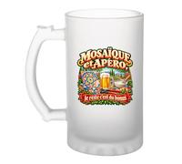 Otshirt Verre à Bière Mosaïque et apéro, le reste c'est du bonus | Chope Givrée Verre Trempé 470 ml à Anse Recto Verso | Apéro Bar Bistrot Match | Idée Cadeau Mosaïste Fête des Pères Noël