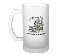 Otshirt Verre à Bière Mosaïque Une Fille | Chope Givrée Verre Trempé 470 ml à Anse Recto Verso | Apéro Bar Bistrot Match | Idée Cadeau Mosaïste Fête des Pères Noël