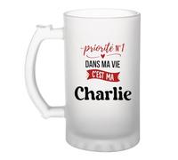 Otshirt Verre à Bière Priorite N1 dans ma vie C'est ma Charlie - Beer Glass - Idée Chope de Bière Cadeau Anniversaire Fête Original Famille Travail Départ Collègue Retraite Noël.