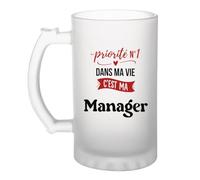 Otshirt Verre à Bière Priorite N1 dans ma vie C'est ma Manager - Beer Glass - Idée Chope de Bière Cadeau Anniversaire Fête Original Famille Travail Départ Collègue Retraite Noël.