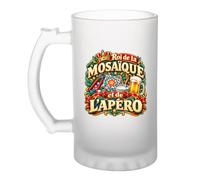 Otshirt Verre à Bière Roi de la mosaïque et de l'apéro | Chope Givrée Verre Trempé 470 ml à Anse Recto Verso | Apéro Bar Bistrot Match | Idée Cadeau Mosaïste Fête des Pères Noël