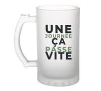 Otshirt Verre à Bière Une Journee Ca Passe Vite - Beer Glass - Idée Chope de Bière Cadeau Anniversaire Fête Original Famille Travail Départ Collègue Retraite Noël. - Bleu&Vert - 1