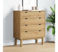 OTTA Commode à tiroirs en pin massif 76,5 x 39,5 x 90 cm | Bois de pin massif, aspect rustique, quatre tiroirs, plateau supérieur stable, support mural inclus