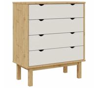 OTTA Commode en bois de pin, marron/blanc, 76,5x39,5x90 cm, 4 tiroirs | Bois de pin massif, 4 tiroirs, cadre stable, design scandinave, plateau de décoration