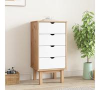 OTTA Commode marron blanc en pin massif 45 x 39 x 90 cm avec 4 tiroirs et espace de rangement pour chambre à coucher, salon, couloir peu encombrant et polyvalent