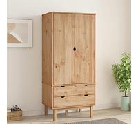 OTTA - Penderie en pin massif - 76,5 x 53 x 172 cm - Avec 2 tiroirs, grand compartiment, pieds en bois - Pour chambre à coucher, dressing, couloir, espace de rangement moderne et système de rangement
