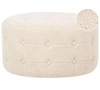 Ottoman 30 x 55 cm Rond à Capitons en Velours Beige Bouclé Rembourré Chic Tampa