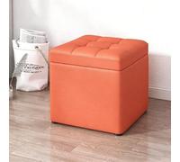 Ottoman de rangement en cuir, tabouret à chaussures de rangement cube, coussin rembourré confortable, tabouret de vanité, adapté aux salons, chambres à coucher, dortoirs et petits espaces Orange