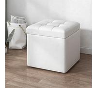 Ottoman de rangement en cuir, tabouret à chaussures de rangement cube, coussin rembourré confortable, tabouret de vanité, adapté aux salons, chambres à coucher, dortoirs et petits espaces White