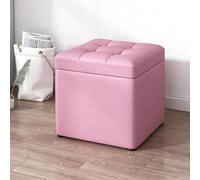 Ottoman de rangement en cuir, tabouret à chaussures de rangement cube, coussin rembourré confortable, tabouret de vanité, adapté aux salons, chambres à coucher, dortoirs et petits espaces Pink