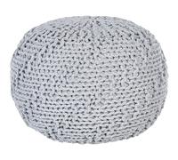 Ottoman Gris en Coton 50 x 35 cm Moelleux pour Chambre ou Salon Rond Boho Priene