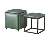 Ottomane de rangement 5 en 1 avec roulettes pivotantes, empilable en cuir, tabouret de salle à manger, repose-pieds mobile, table d'appoint de salon, chaises pour grand format, vert