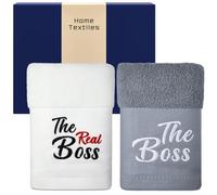 Otuuz 2 Pcs Serviettes Cadeau pour Couples 35 x 70 cm Serviette Partenaire en Coton Brodé Cadeau pour Couples Mariée Marié Anniversaire Mariage Noël Fiançailles(TheThe Boss & The Real Boss,Blanc Gris)