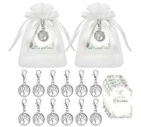 Otuuz 50 Sets Porte-Clés Arbre de Vie Étiquettes LA MIA Cresima Sachets en Organza avec Ruban Vert Cadeaux pour Confirmation, Baptême, Communion, Mariage, Remerciement