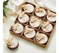 Otuuz Lot de 12 Bougies de Mariage pour invités - Photophore commémoratif en Bois pour fête prénuptiale - Souvenirs rustiques, Cadeaux d'invités de Mariage, décorations de fête