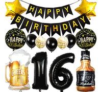 Ouceanwin Ballon 16 ans Anniversaire Garçons et Filles, Ballons Décoration Anniversaire 16 ans Filles, Ballon Bouteille de vin Bière Décoration Hélium Ballon Whisky pour 16 ans Anniversaire Fête Déco