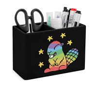 Oudrspo Arc-en-ciel castor porte-crayon en cuir PU stylo conteneur boîte de rangement pour bureau bureau décoration de la maison